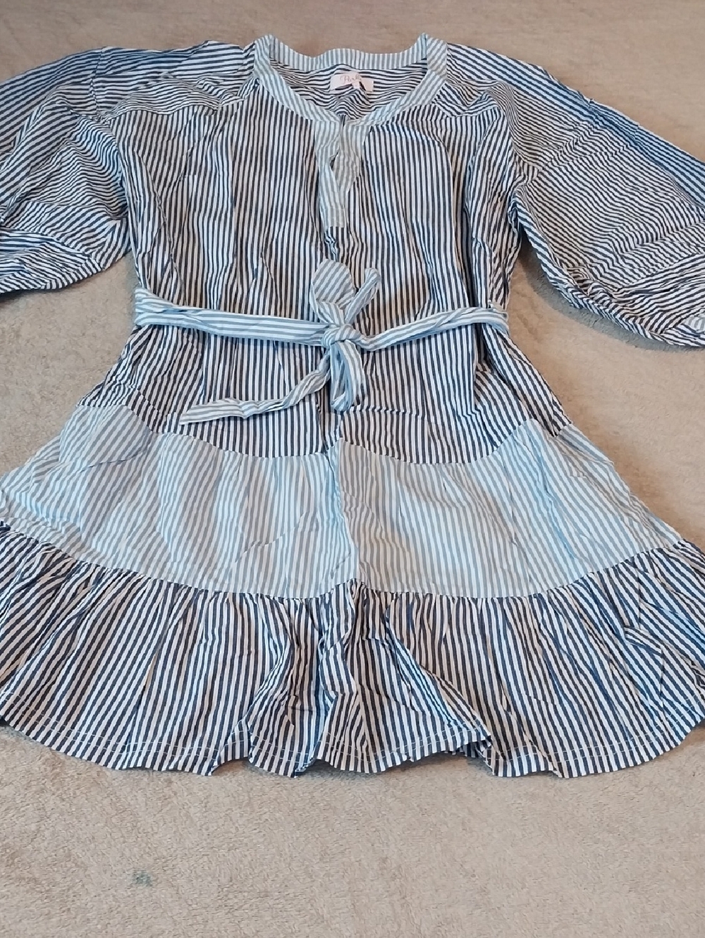 Parker Blue and White Striped Belted Tunic